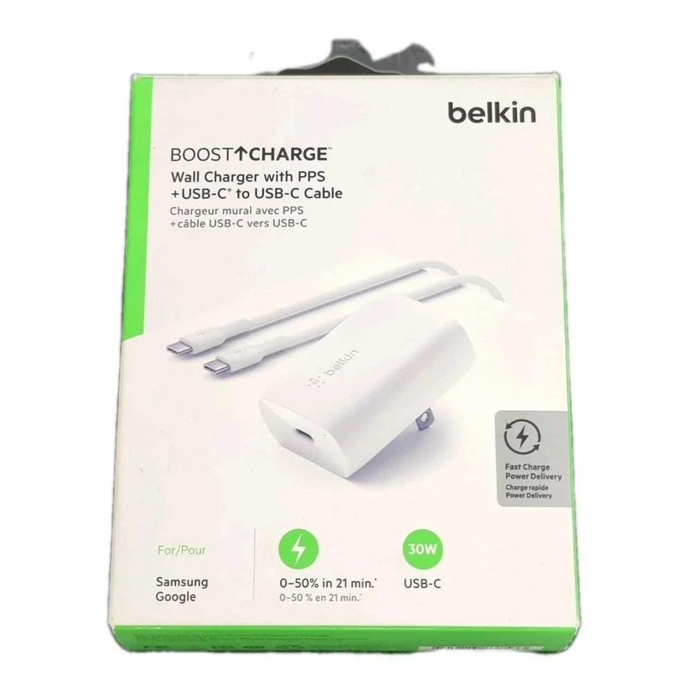 Nn8O Belkin BoostCharge‎ Wall Charger with USB-C to USB-C Cable 30w PD Enabled